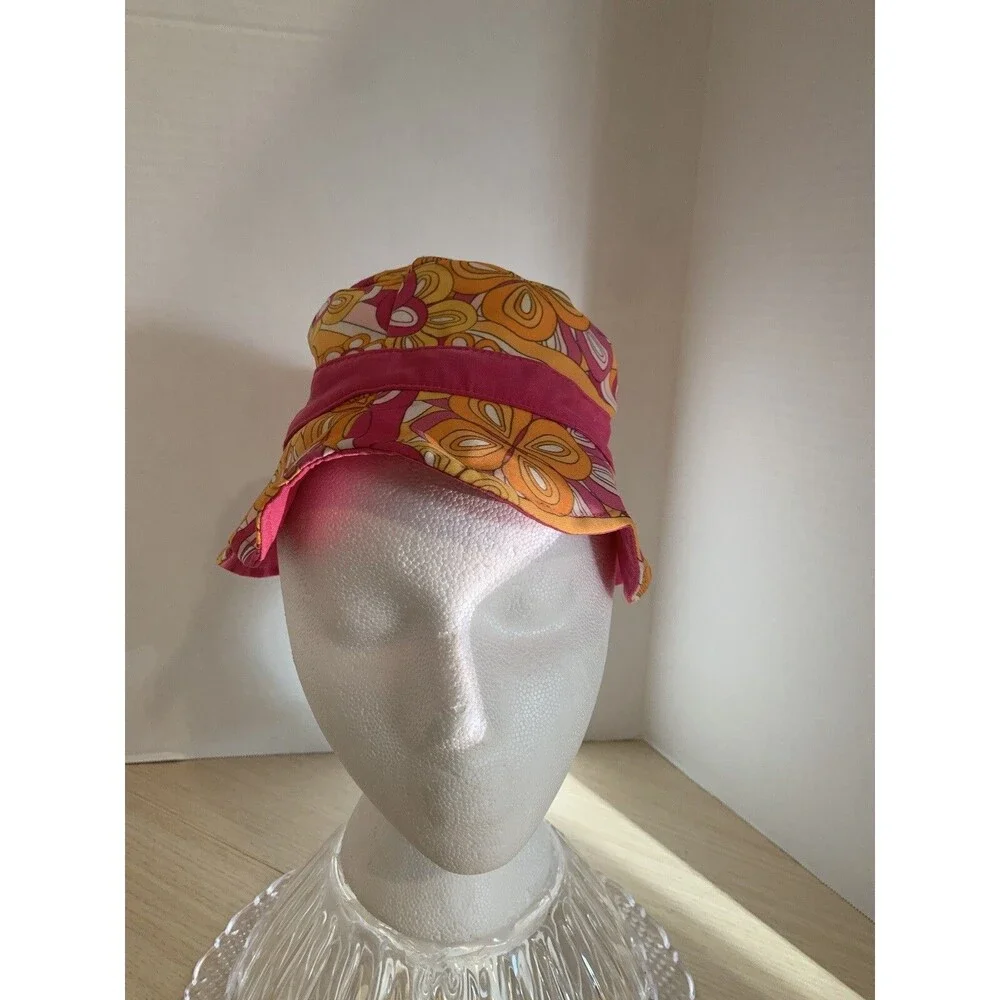 TOYS R US KOALA Kids 18-24 Month Girls Sun Hat 70's floral print & colors Pink